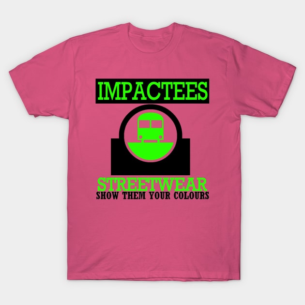 IMPACTEES STREETWEAR TRAIN LOGO GREEN T-Shirt by impacteesstreetwear